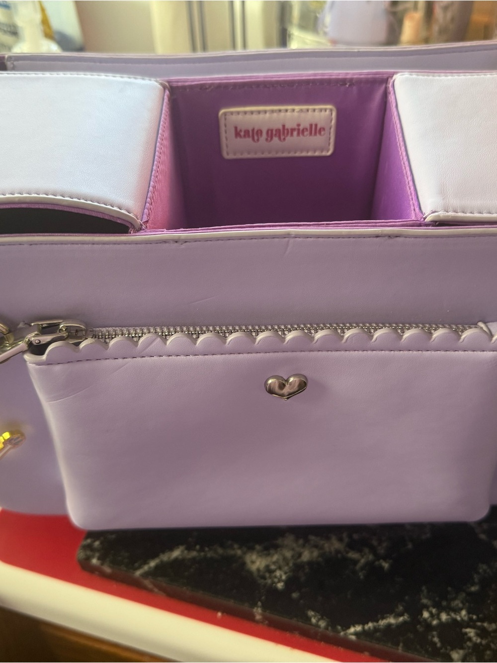 Kate Gabrielle Lavender Mini Shoulder Bag with Heart Accent
